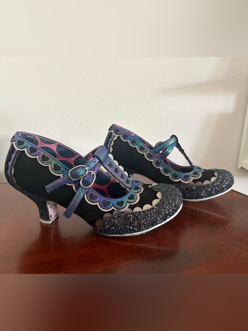 Irregular Choice Iridescent Mary Jane Heels with Glitter!